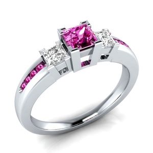 925 Silver Princess Cut Ruby Fashion Wedding Ring